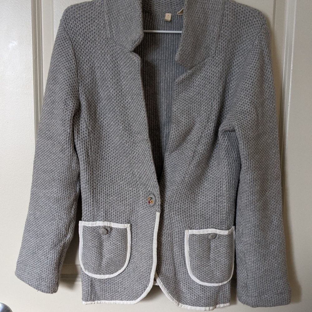 Cozy Gray Knit Blazer With Cute Button, Anthropologie, Size L